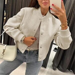 Zara Cream Bomber Jacket for Women